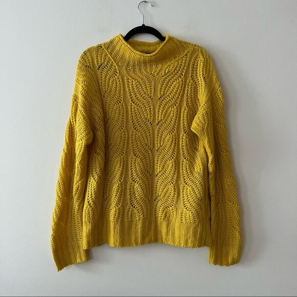 J. Crew Pointelle Knit Mock Neck Yellow Sweater - Picture 4 of 9